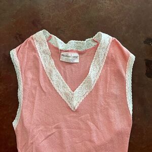 Vintage Y2K Baby Tee / Tank Top with Lace Detail, Est Size S Small, Pink / White